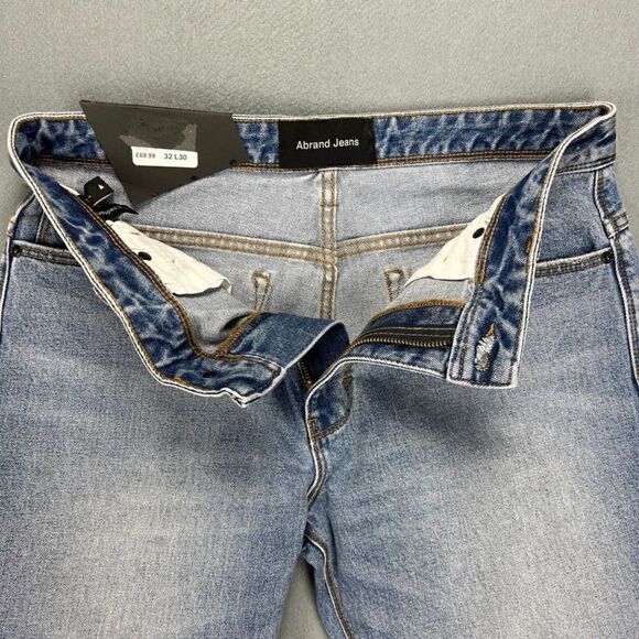 Abrand Jeans Mens 32 Relaxed Slim Taper Ankle Cropped Blue Denim Raw Hem NWT - Picture 3 of 11